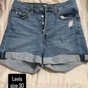 Levi's Light Blue Distressed Denim Roll-Cuff Shorts